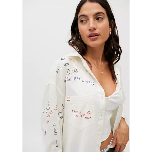 Urban Outfitters embroidered button down oversized shirt - Picture 1 of 8